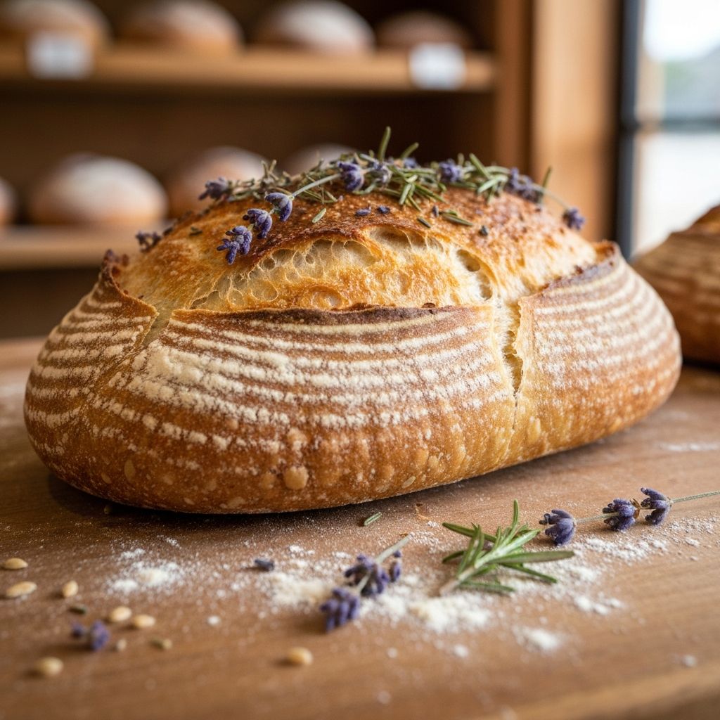 Fresh sourdough loaf with coastal herbs
